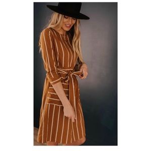 Roolee mustard yellow with white striped dress